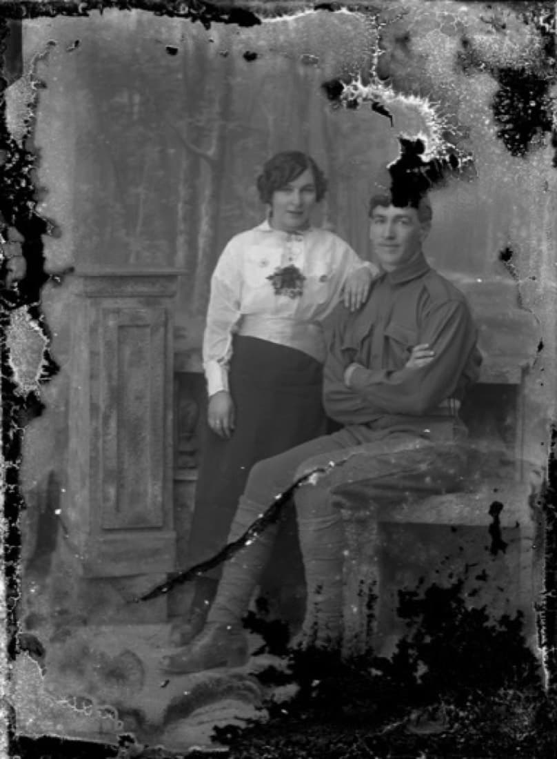 Damaged historical photograph