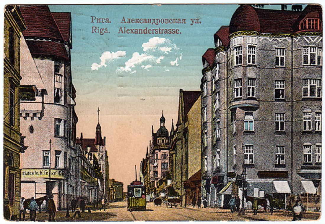 A faded 1912 photograph of Alexanderstrasse, now Brīvības iela, in Riga