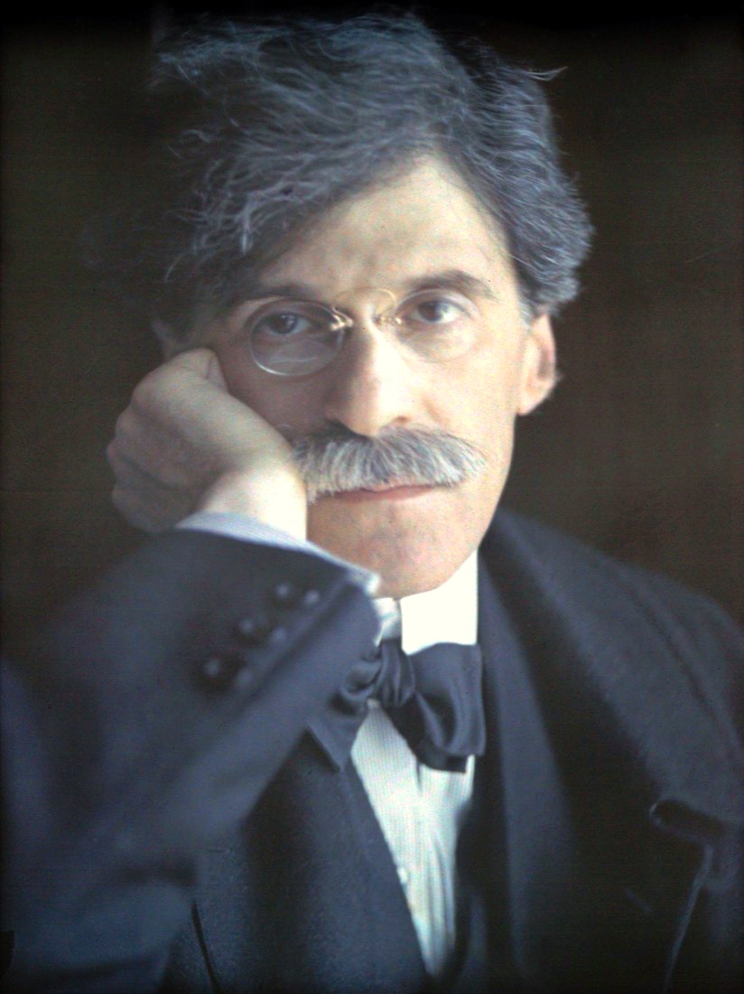 The same 1907 autochrome portrait with its colour revived and clarified